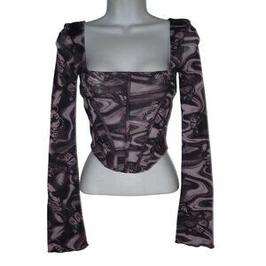 Urban Outfitters Mesh Corset Butterfly Purple Y2K Style Crop Top Small‎ NEW